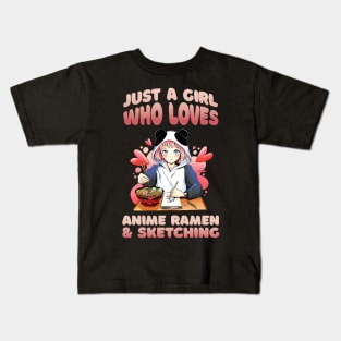 Anime Girl Ramen Sketching Kids T-Shirt